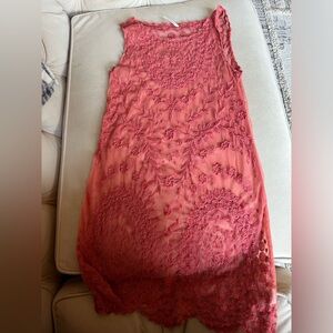 Free People FP sheer lace dress coverup pink size small embroidered sleeveless